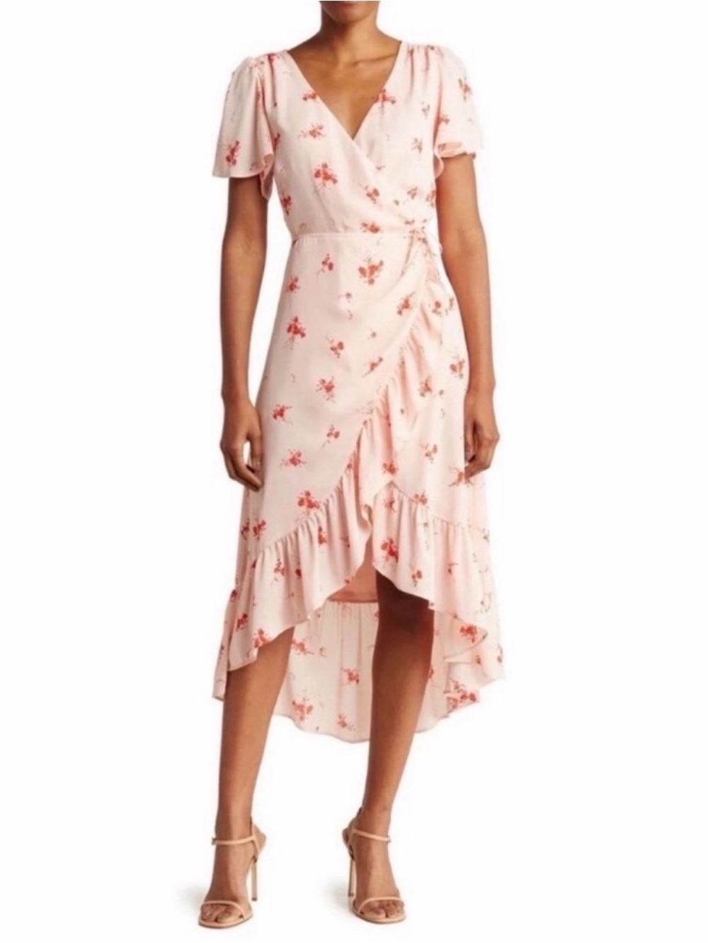 Chelsea28 Blush Pink Floral High-Low Wrap Dress